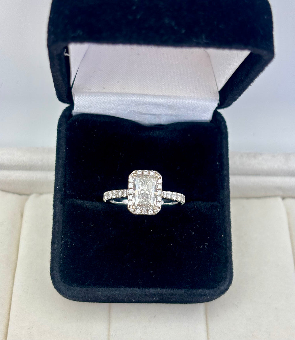 14k White Gold Radiant Cut Lab Grown Diamond Halo Ring