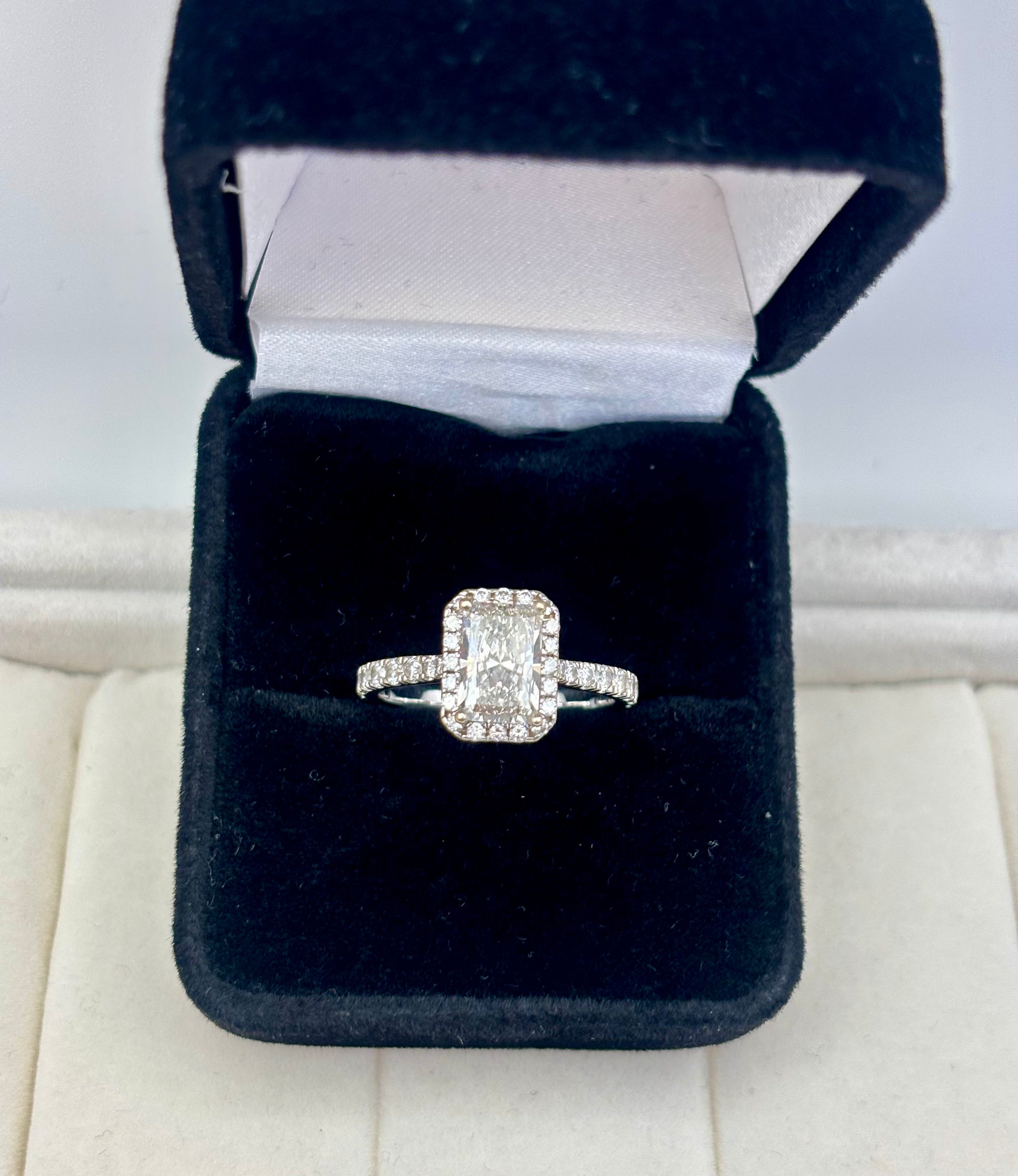 14k White Gold Radiant Cut Lab Grown Diamond Halo Ring