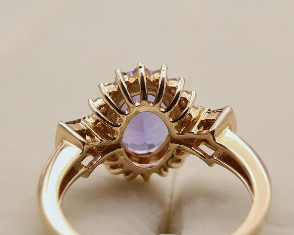14k Yellow Gold Oval Purple Gemstone and Diamond Ring