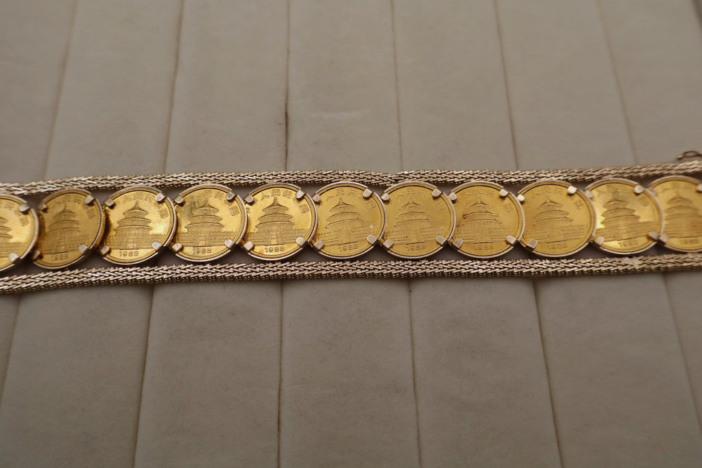 Chinese Gold Panda 24k Coin Link Bracelet in 14k Yellow Gold