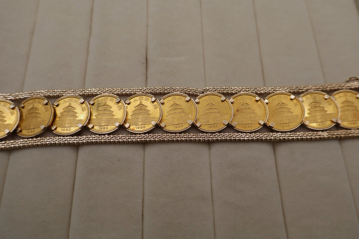 Chinese Gold Panda 24k Coin Link Bracelet in 14k Yellow Gold
