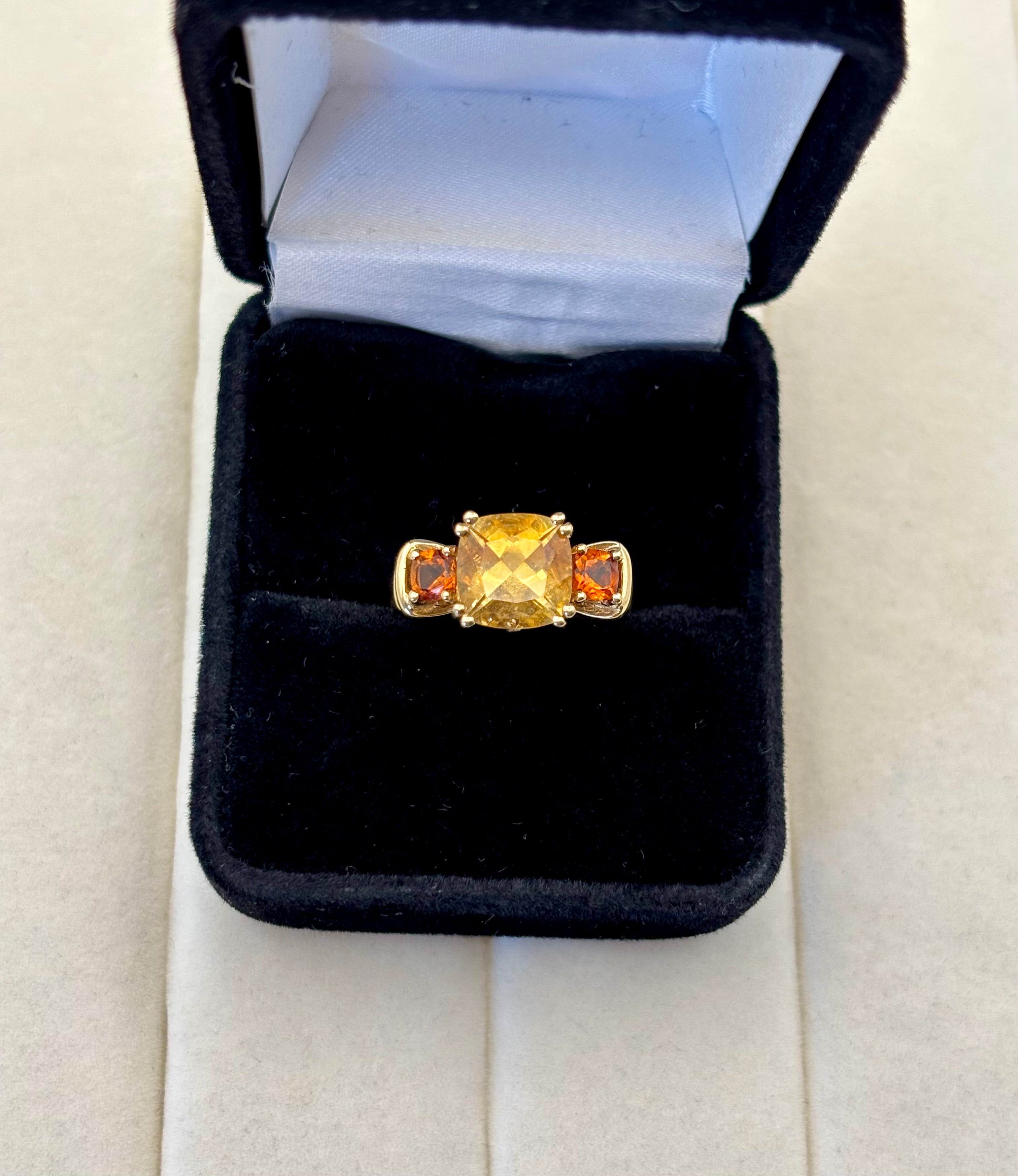 10k Yellow Gold Cushion Three Stone Ring