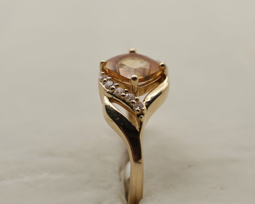 10k Yellow Gold Oval Yellow Gemstone and Diamond Ring