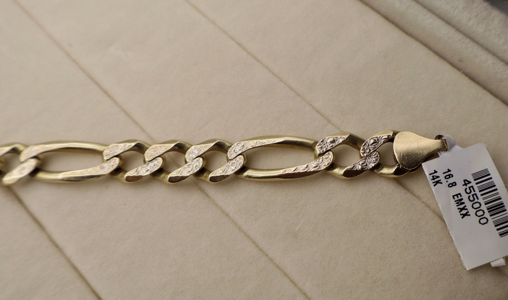 14k Yellow Gold Mens Figaro Link Bracelet