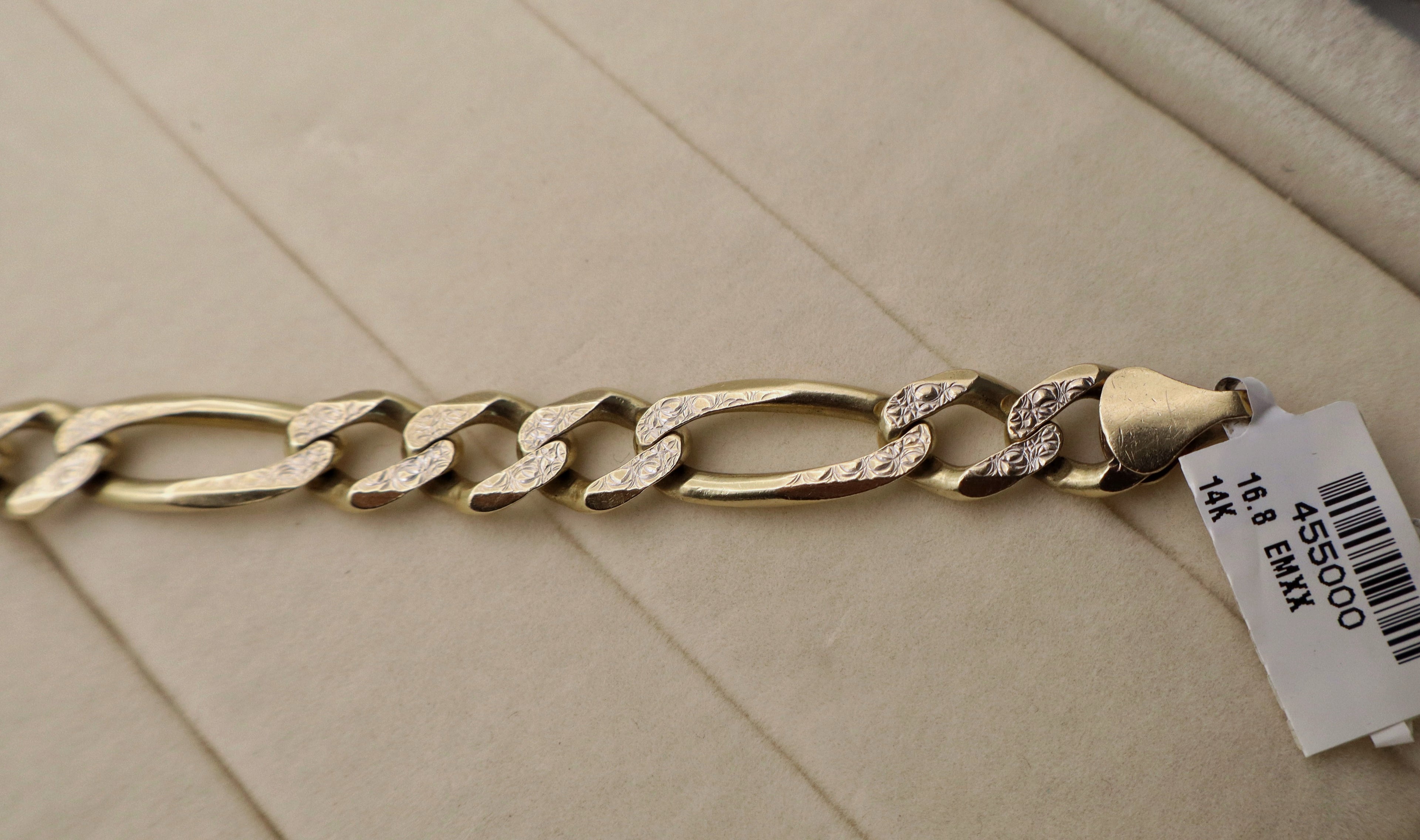 14k Yellow Gold Mens Figaro Link Bracelet