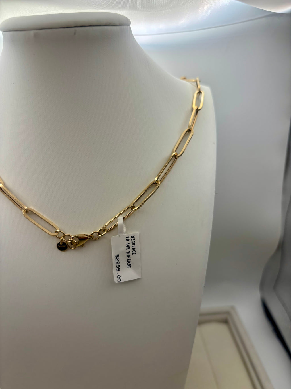 14k Yellow Gold Paperclip Heart Pendant Necklace