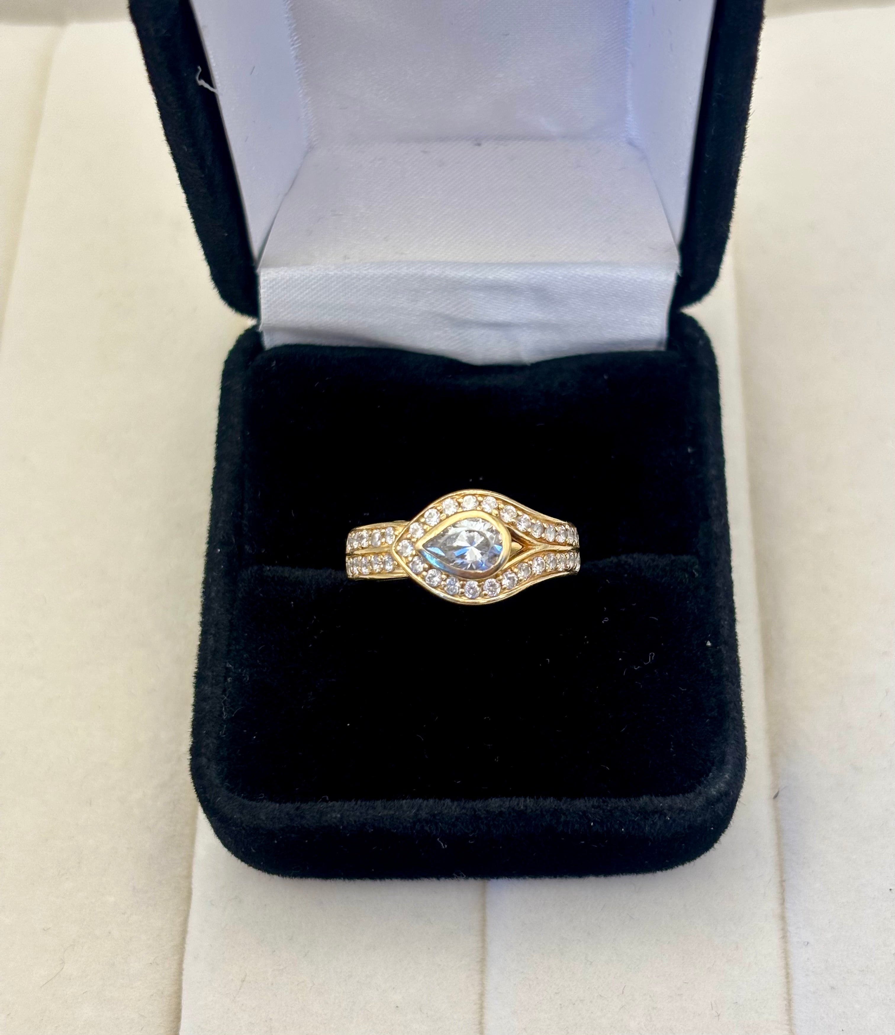 14k Yellow Gold Pear Cut Halo Ring