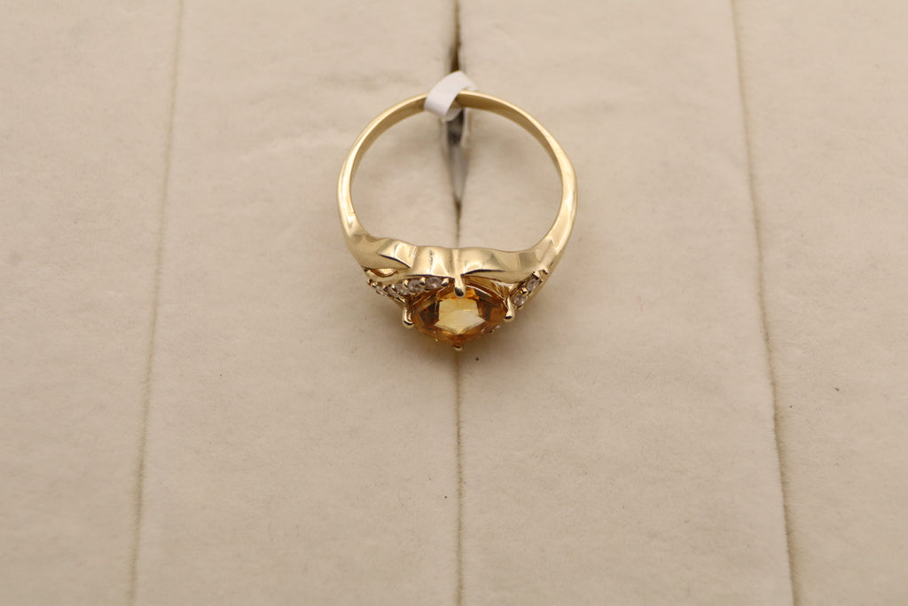 10k Yellow Gold Oval Yellow Gemstone and Diamond Ring