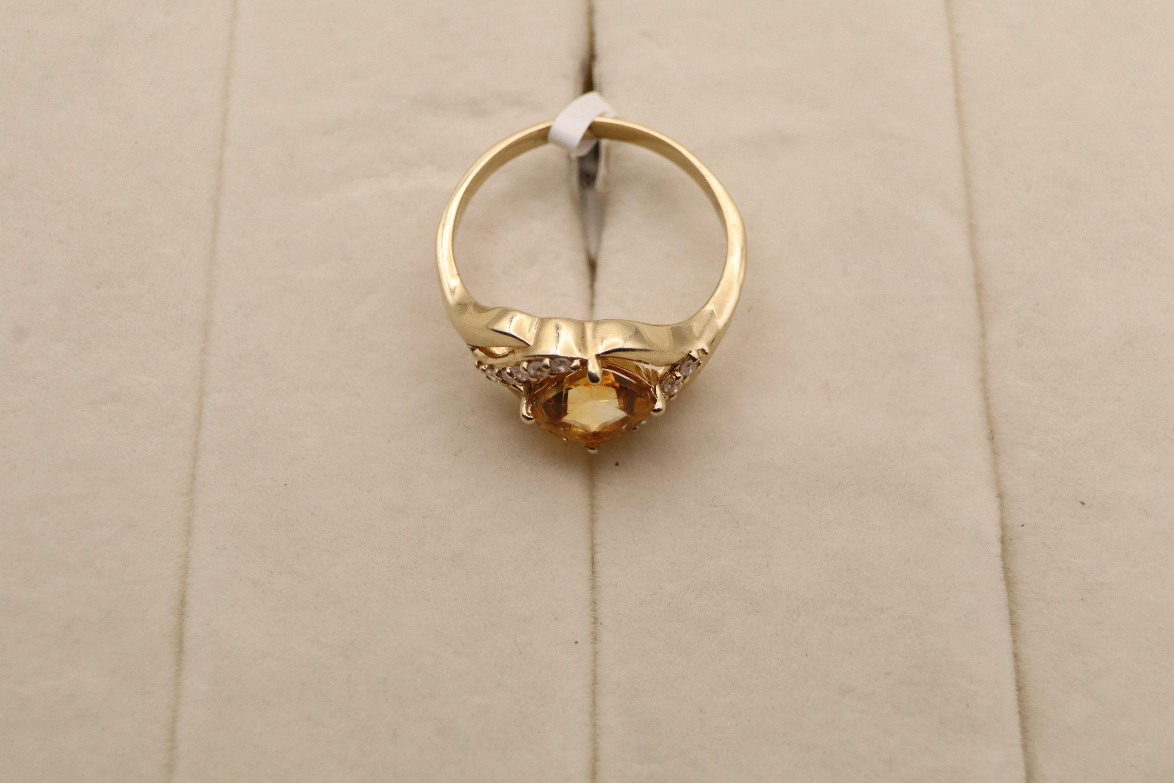 10k Yellow Gold Oval Yellow Gemstone and Diamond Ring