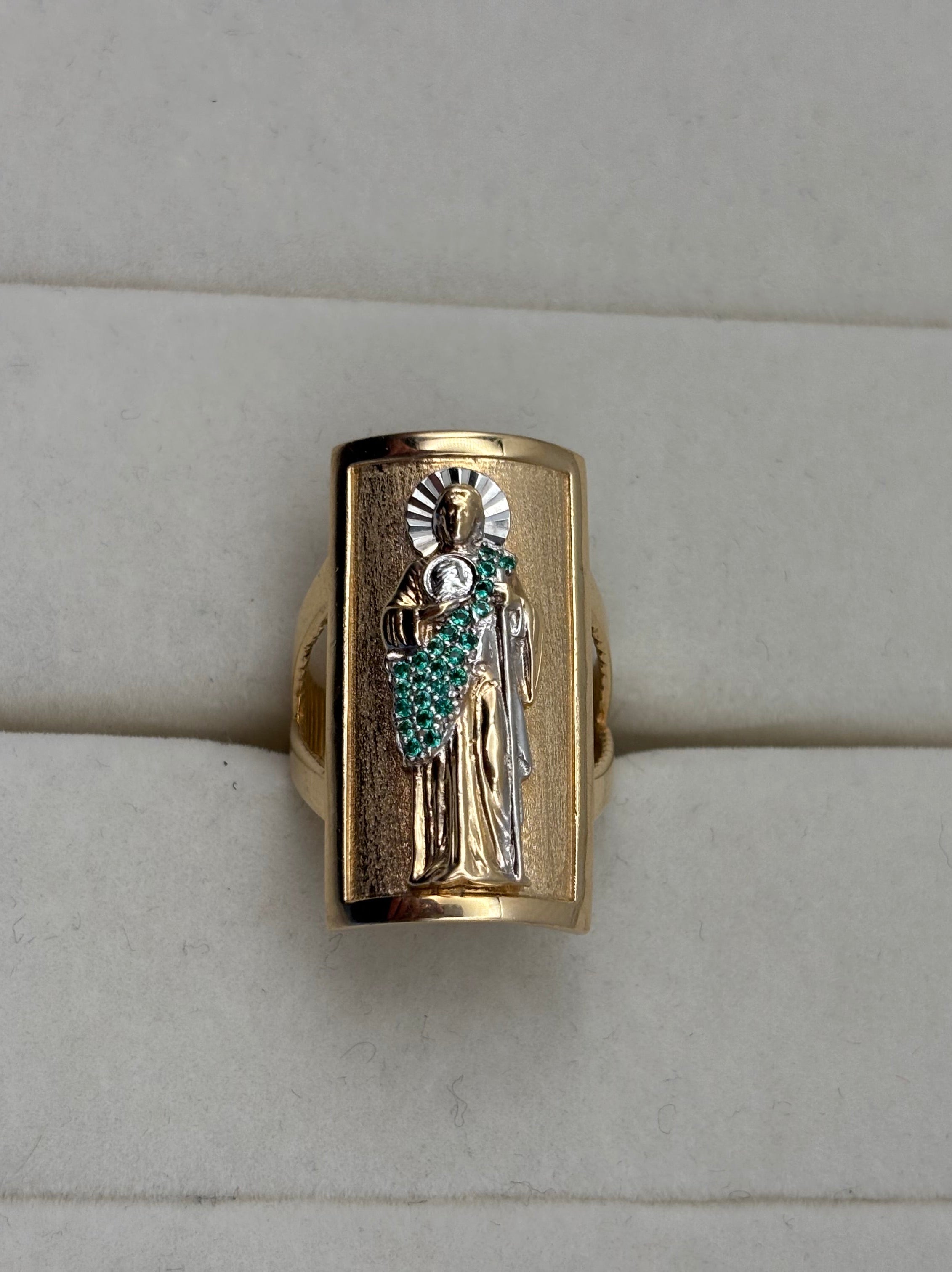 14K Gold Green Stone Figural Signet Ring