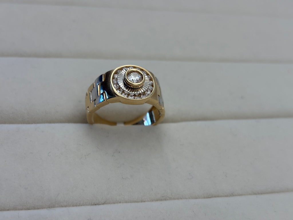 14K Two-Tone Gold Diamond Cluster Signet Ring