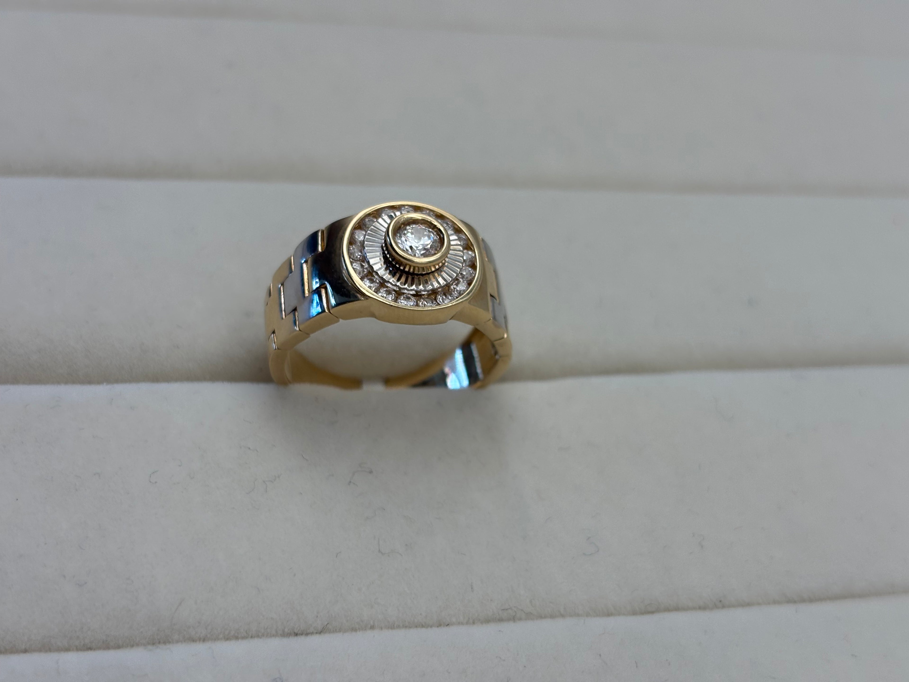 14K Two-Tone Gold Diamond Cluster Signet Ring