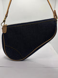 Christian Dior Denim Saddle Pochette Blue Jean Shoulder Bag Gold Hardware