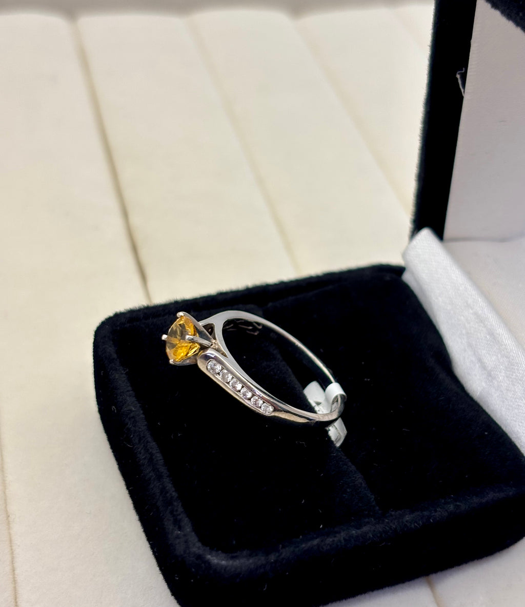 Platinum 950 Yellow Stone Solitaire Ring