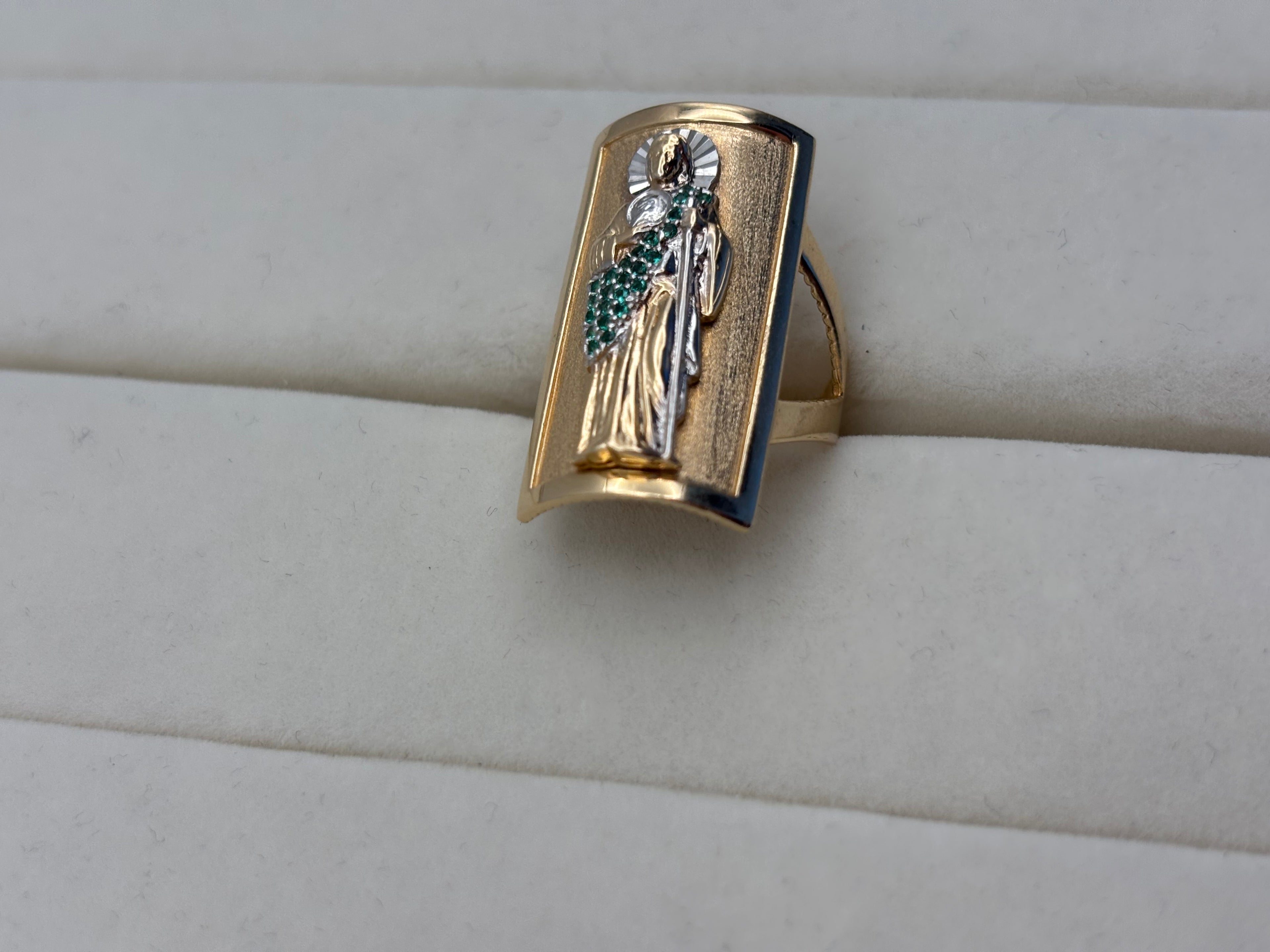 14K Gold Green Stone Figural Signet Ring
