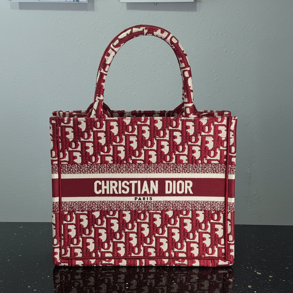 Christian Dior Small Book Tote Red Oblique Canvas