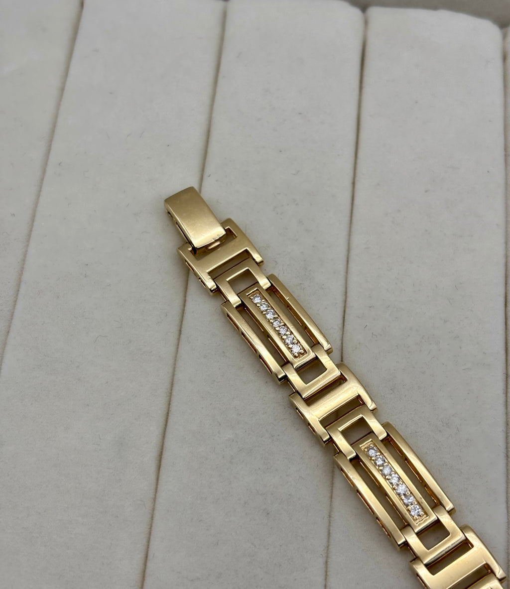 14k Yellow Gold Men's Diamond Link Bracelet