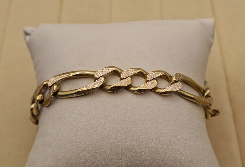 14k Yellow Gold Mens Figaro Link Bracelet