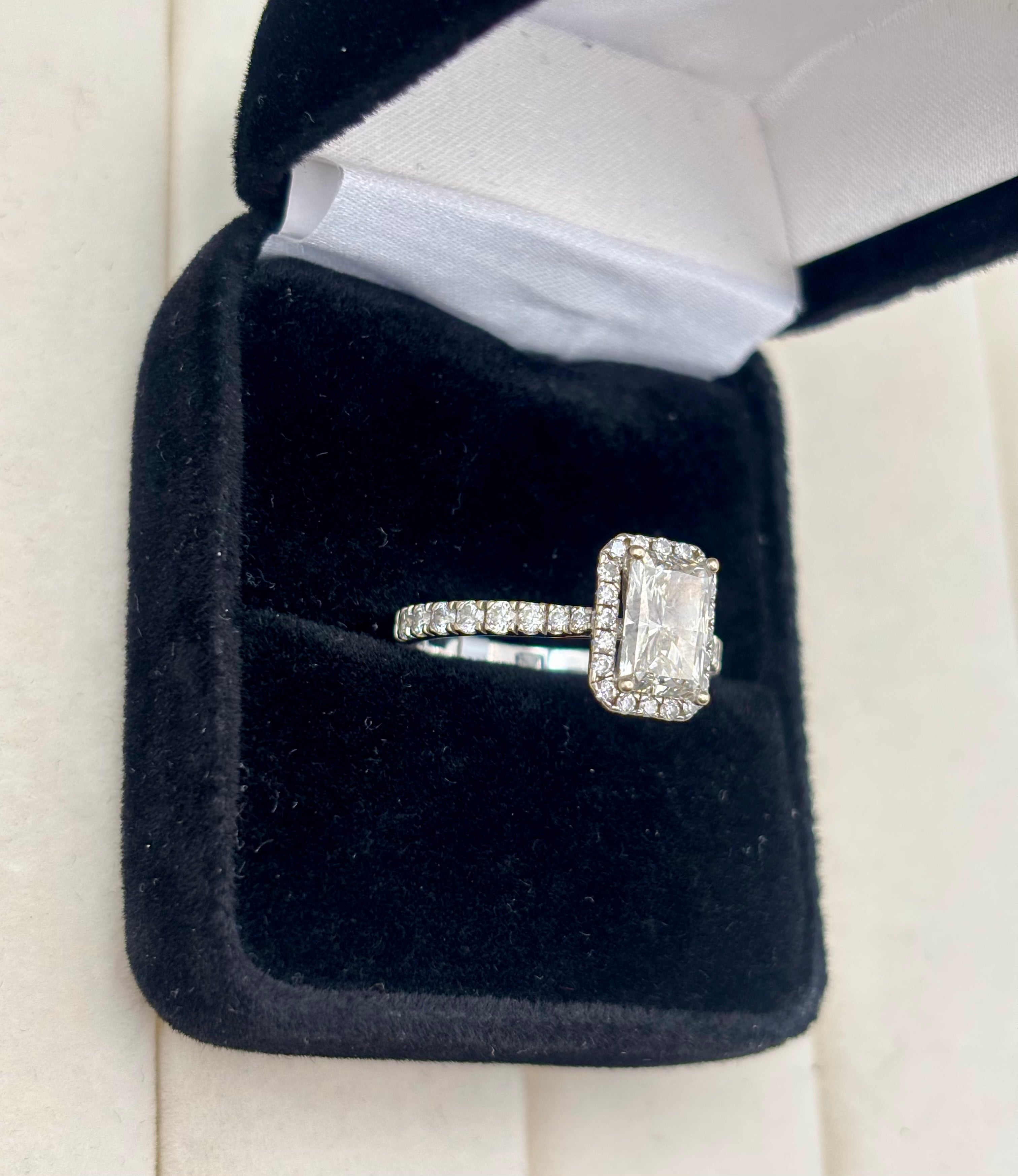 14k White Gold Radiant Cut Lab Grown Diamond Halo Ring