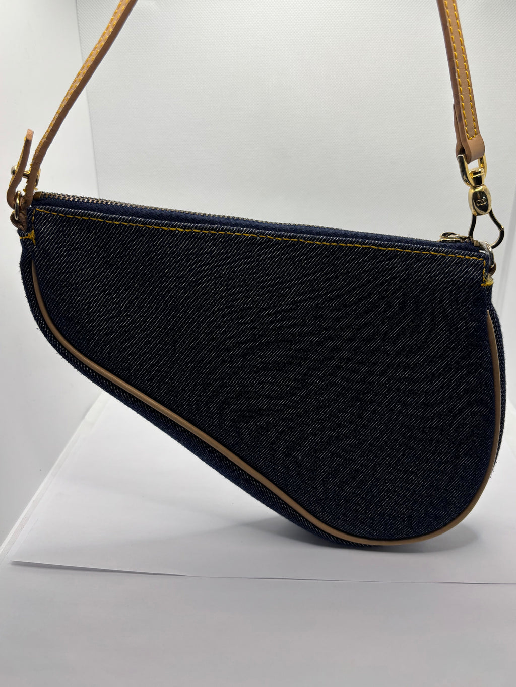 Christian Dior Denim Saddle Pochette Blue Jean Shoulder Bag Gold Hardware