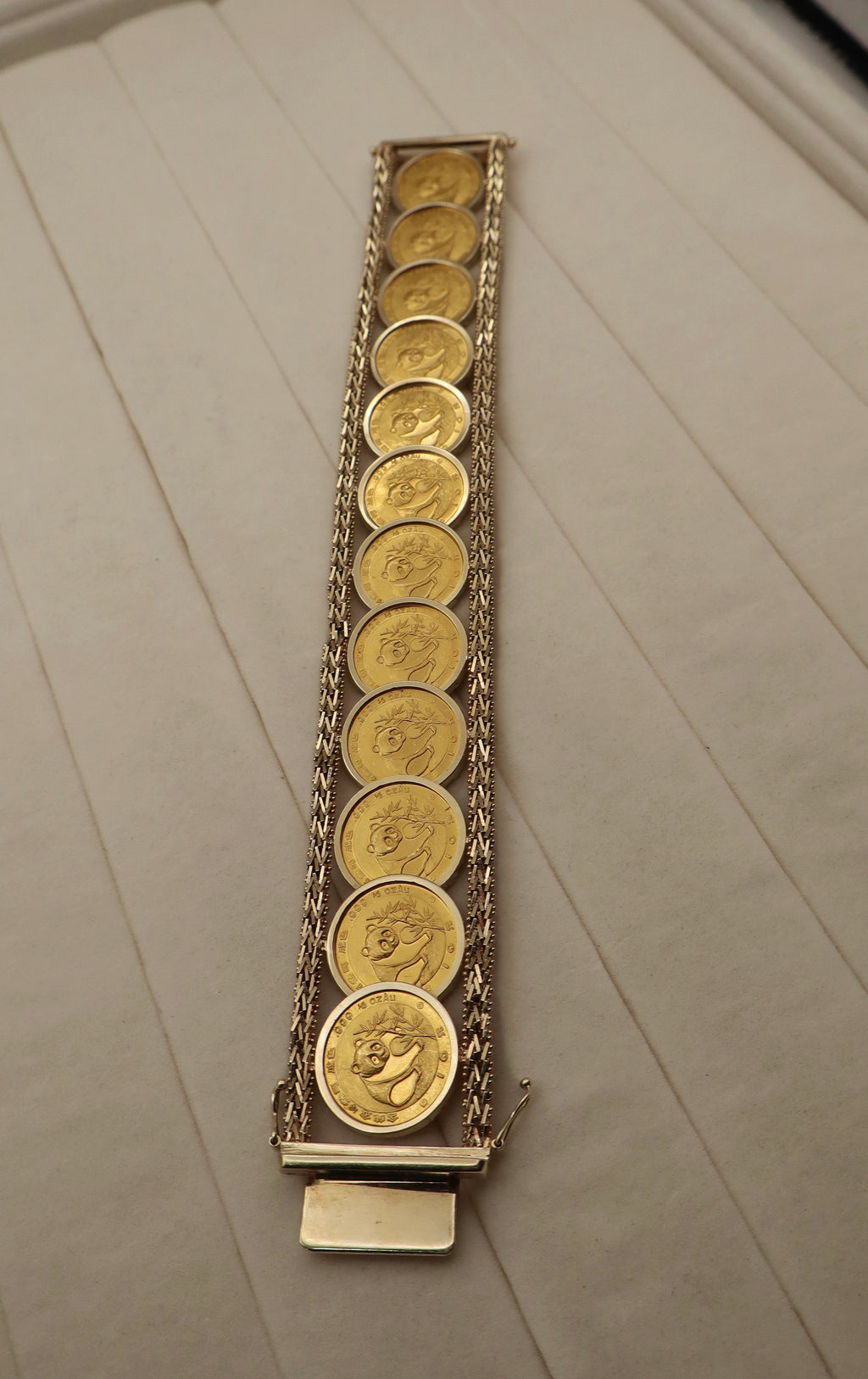 Chinese Gold Panda 24k Coin Link Bracelet in 14k Yellow Gold