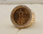 14k Yellow Gold Liberty Coin Diamond Nugget Ring