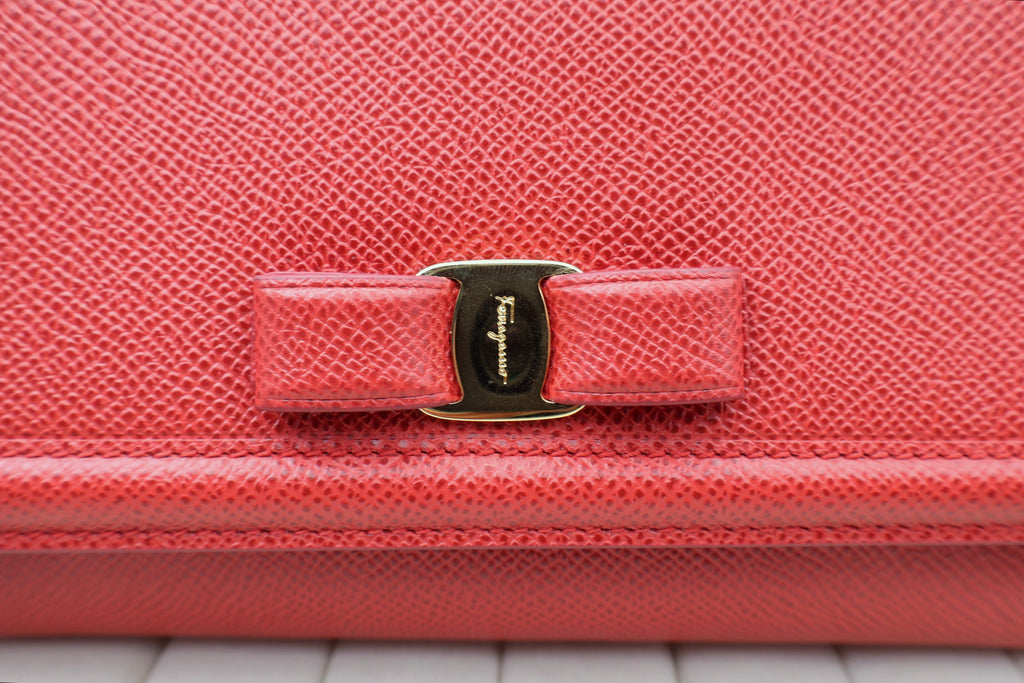 Salvatore Ferragamo Red Textured Leather Vara Crossbody Purse