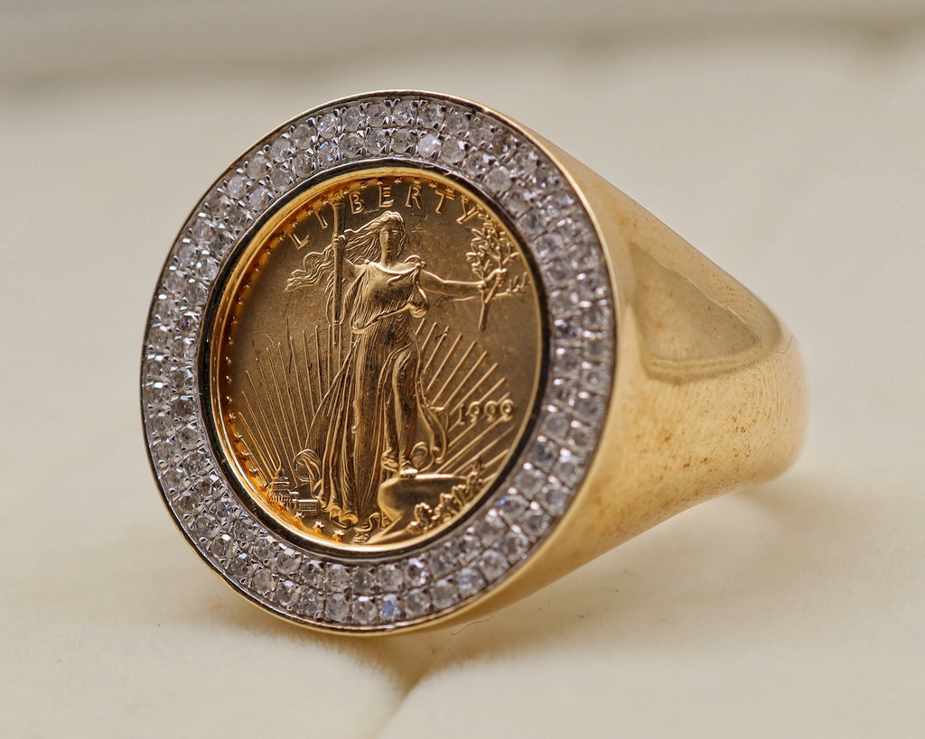10k Yellow Gold Liberty Coin Diamond Ring