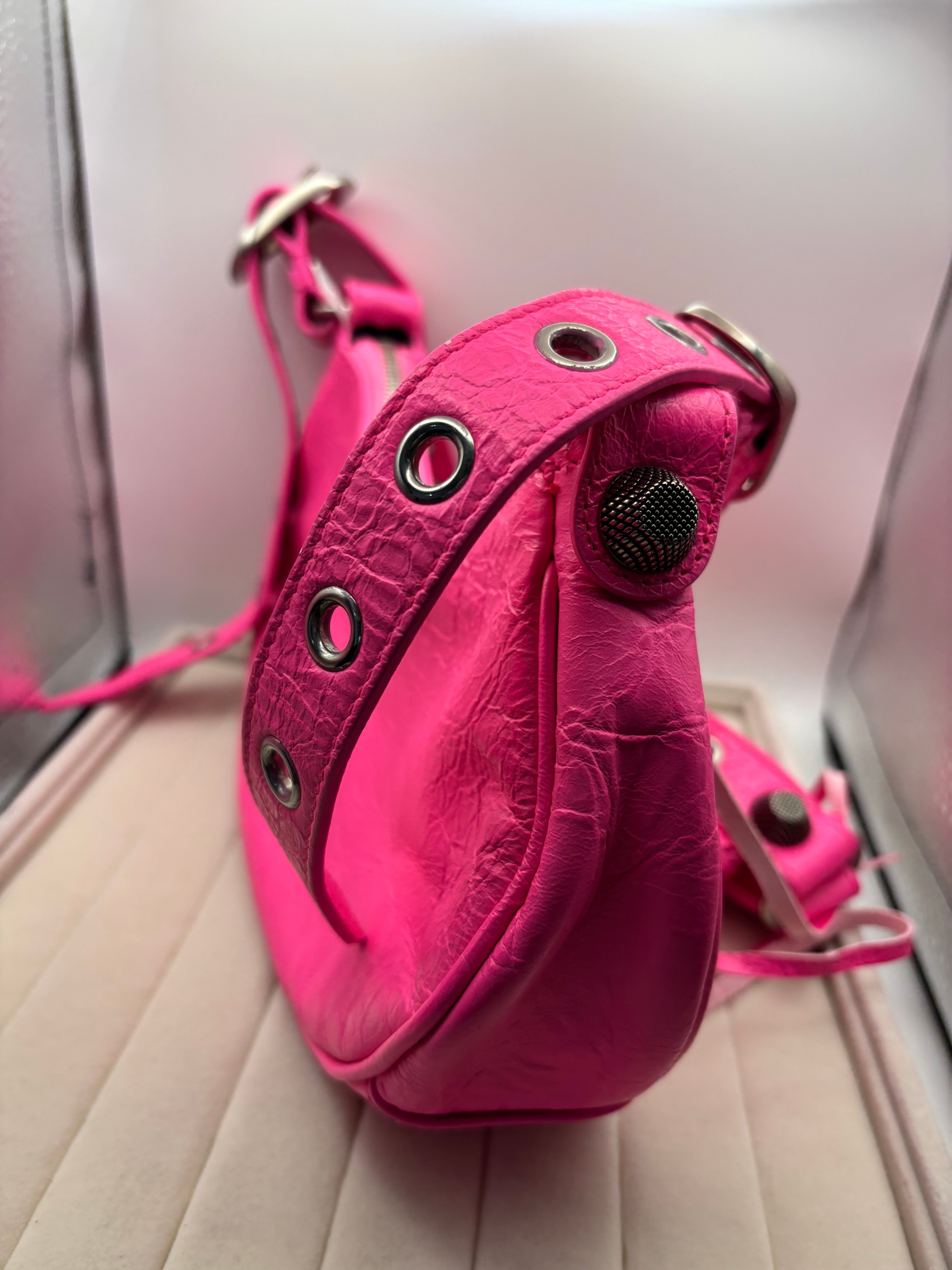 Balenciaga Le Cagole XS Shoulder Bag in Hot Pink Arena Lambskin
