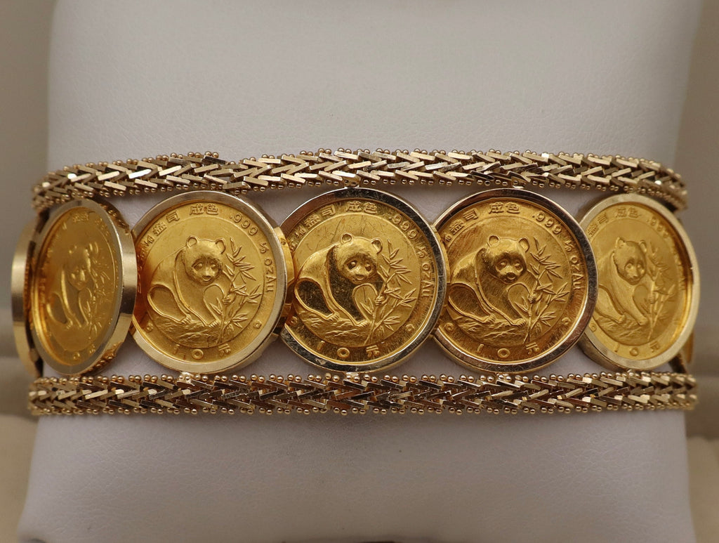 Chinese Gold Panda 24k Coin Link Bracelet in 14k Yellow Gold