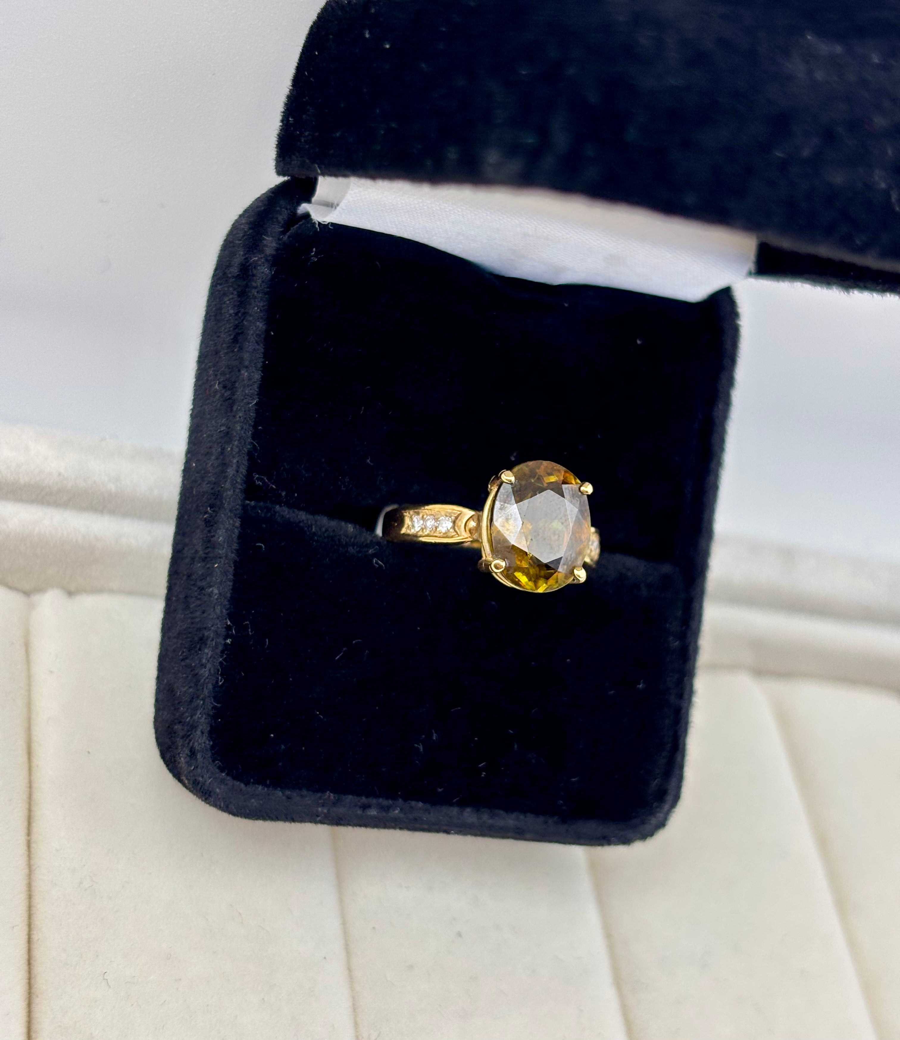 18k Yellow Gold Oval Yellow Stone Cathedral Ring