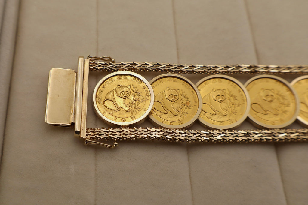 Chinese Gold Panda 24k Coin Link Bracelet in 14k Yellow Gold