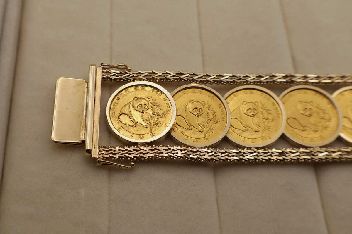 Chinese Gold Panda 24k Coin Link Bracelet in 14k Yellow Gold