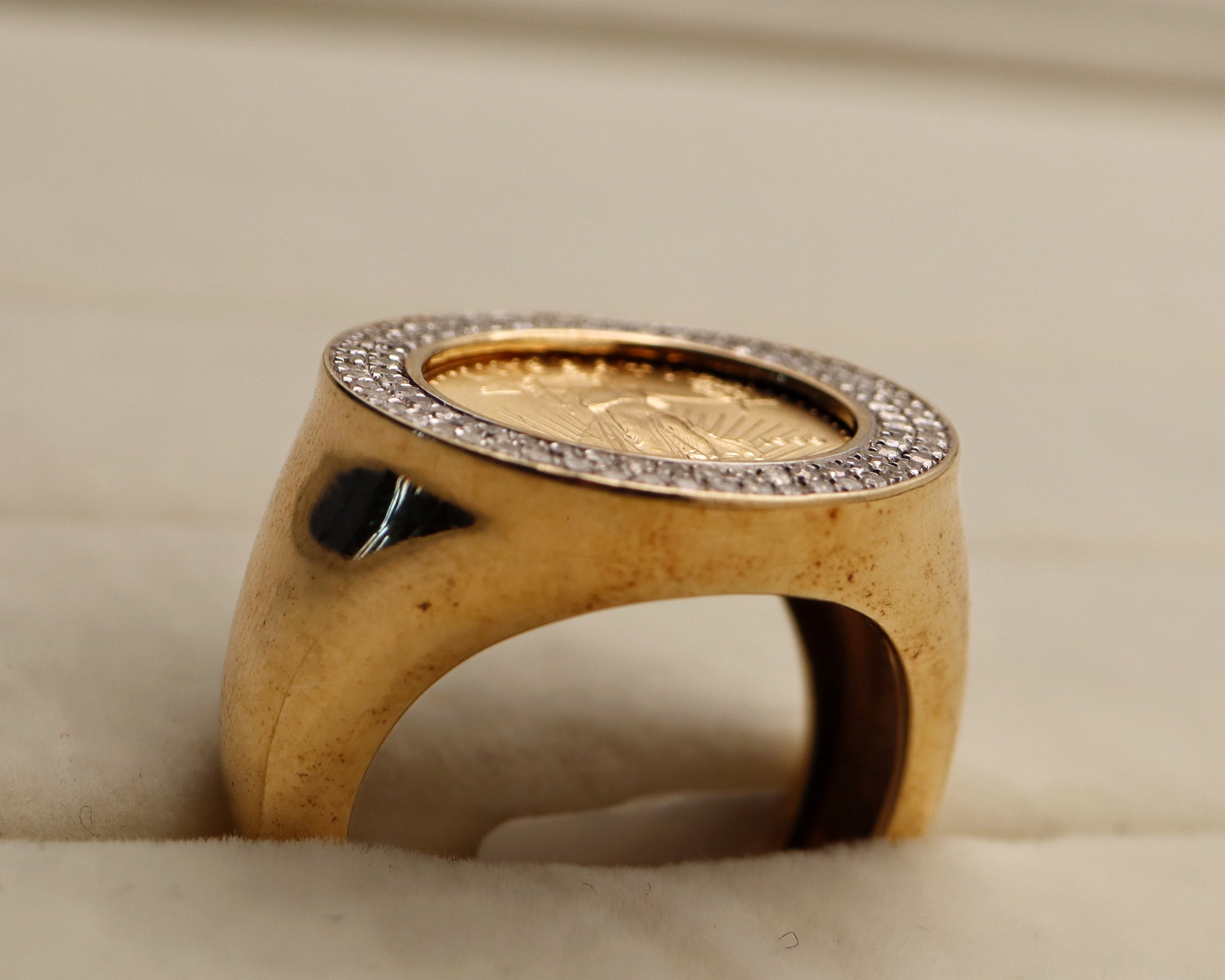 10k Yellow Gold Liberty Coin Diamond Ring