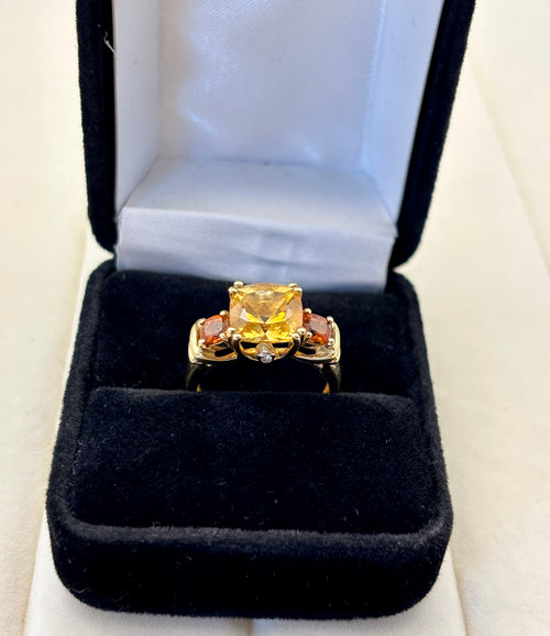 10k Yellow Gold Cushion Three Stone Ring