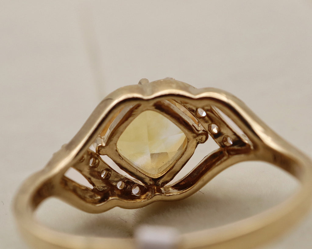 10k Yellow Gold Oval Yellow Gemstone and Diamond Ring