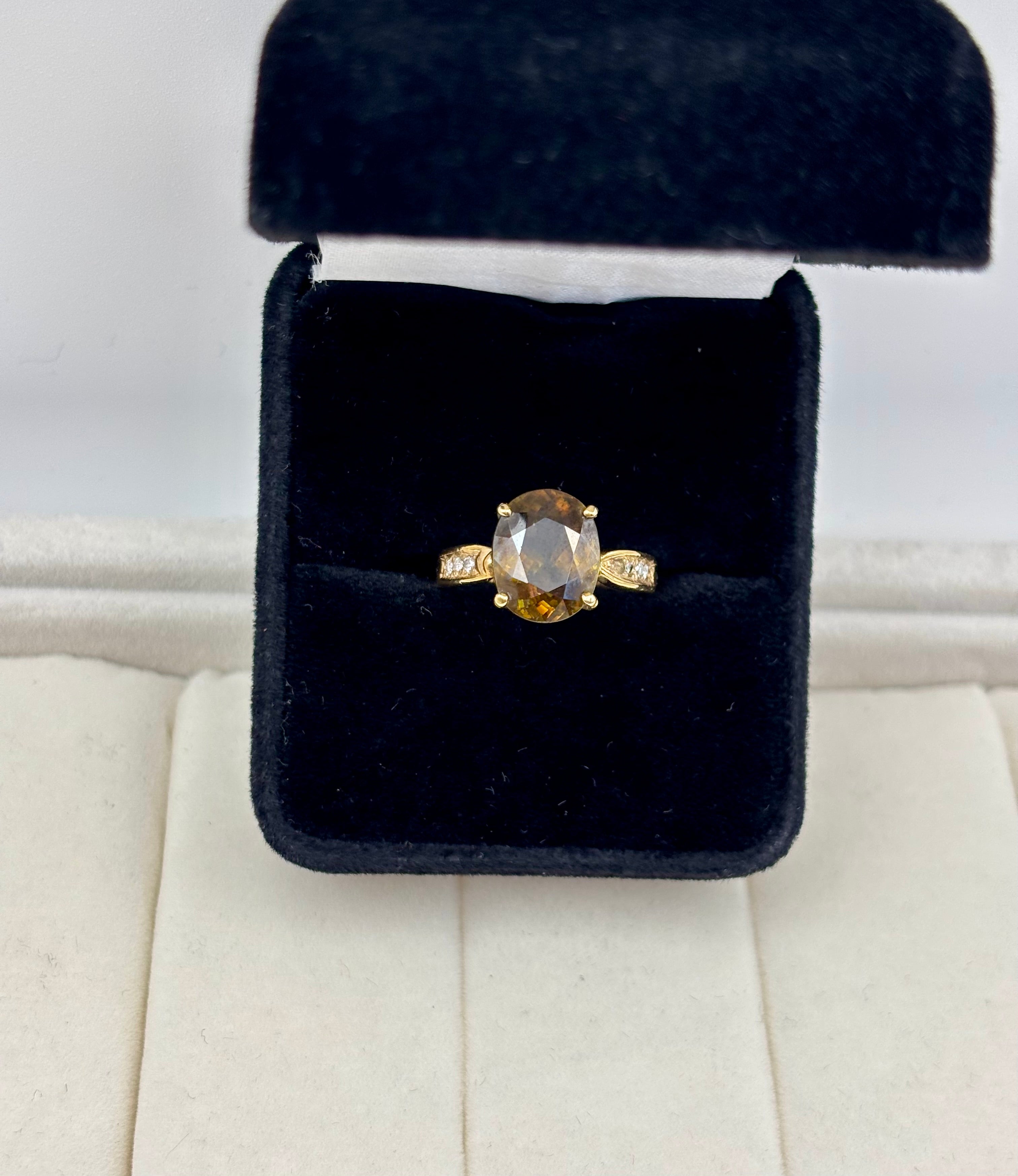 18k Yellow Gold Oval Yellow Stone Cathedral Ring