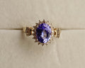 14k Yellow Gold Oval Purple Gemstone and Diamond Ring