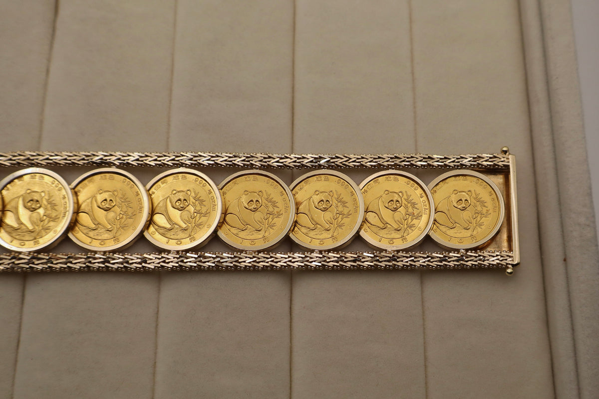 Chinese Gold Panda 24k Coin Link Bracelet in 14k Yellow Gold