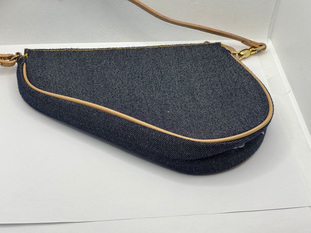 Christian Dior Denim Saddle Pochette Blue Jean Shoulder Bag Gold Hardware
