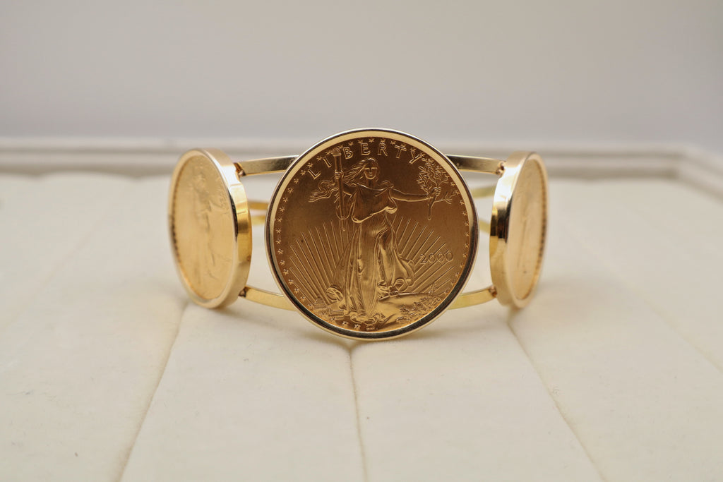 American Gold Eagle Coin Cuff Bracelet in 14k Yellow Gold