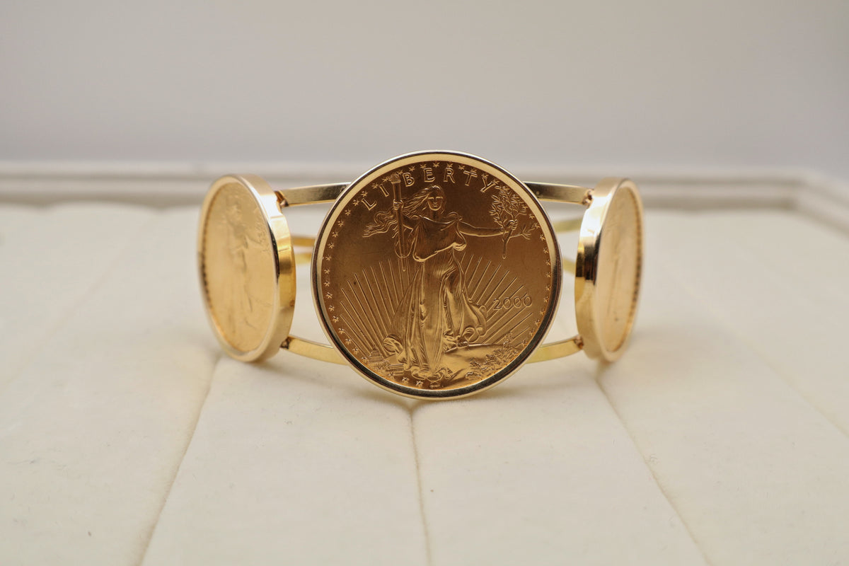 American Gold Eagle Coin Cuff Bracelet in 14k Yellow Gold