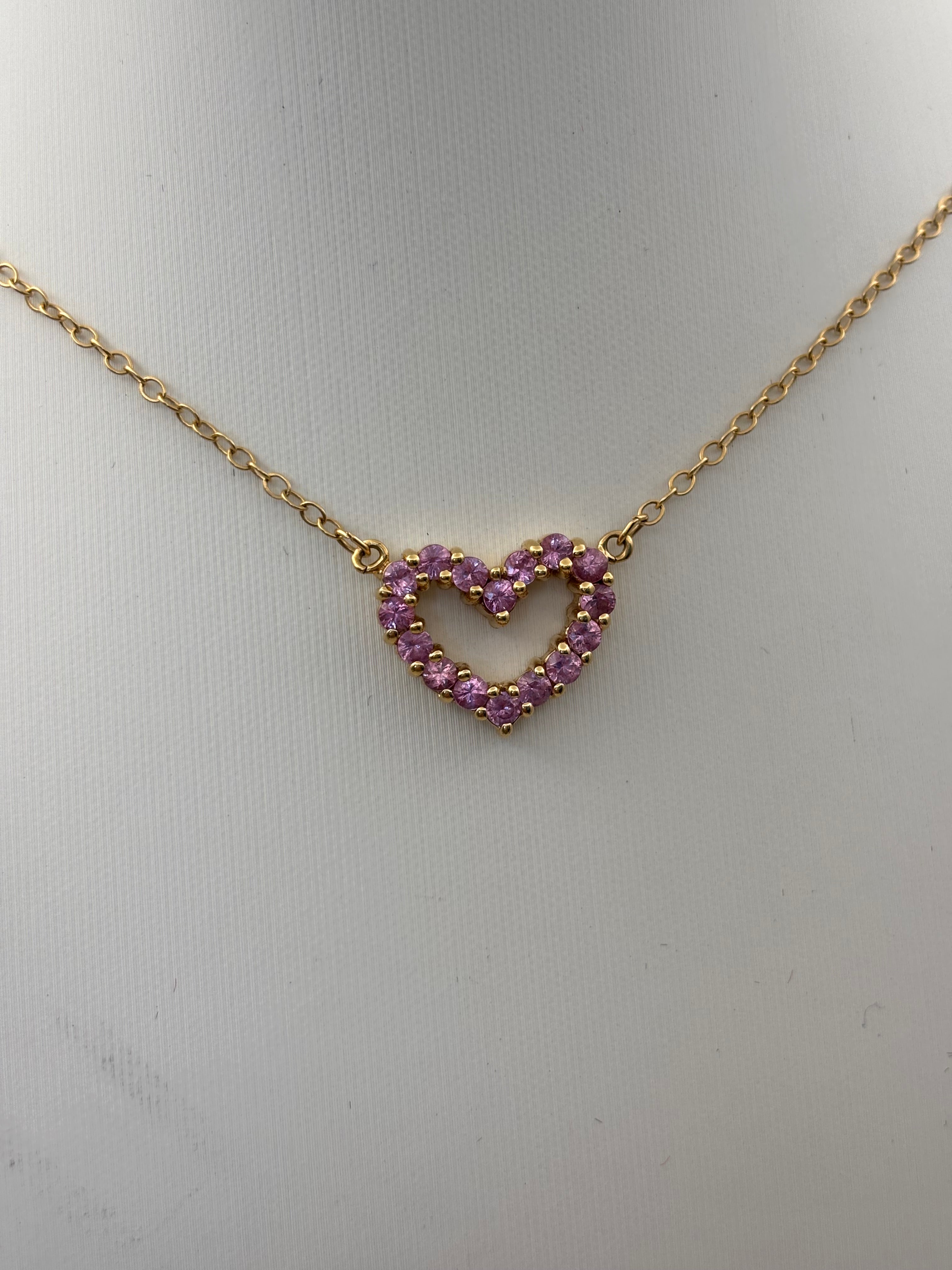 14k Yellow Gold Pink Stone Heart Pendant