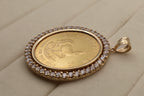 1978 1 oz Krugerrand Gold Coin Pendant in 14k Yellow Gold Accent Diamond Bezel