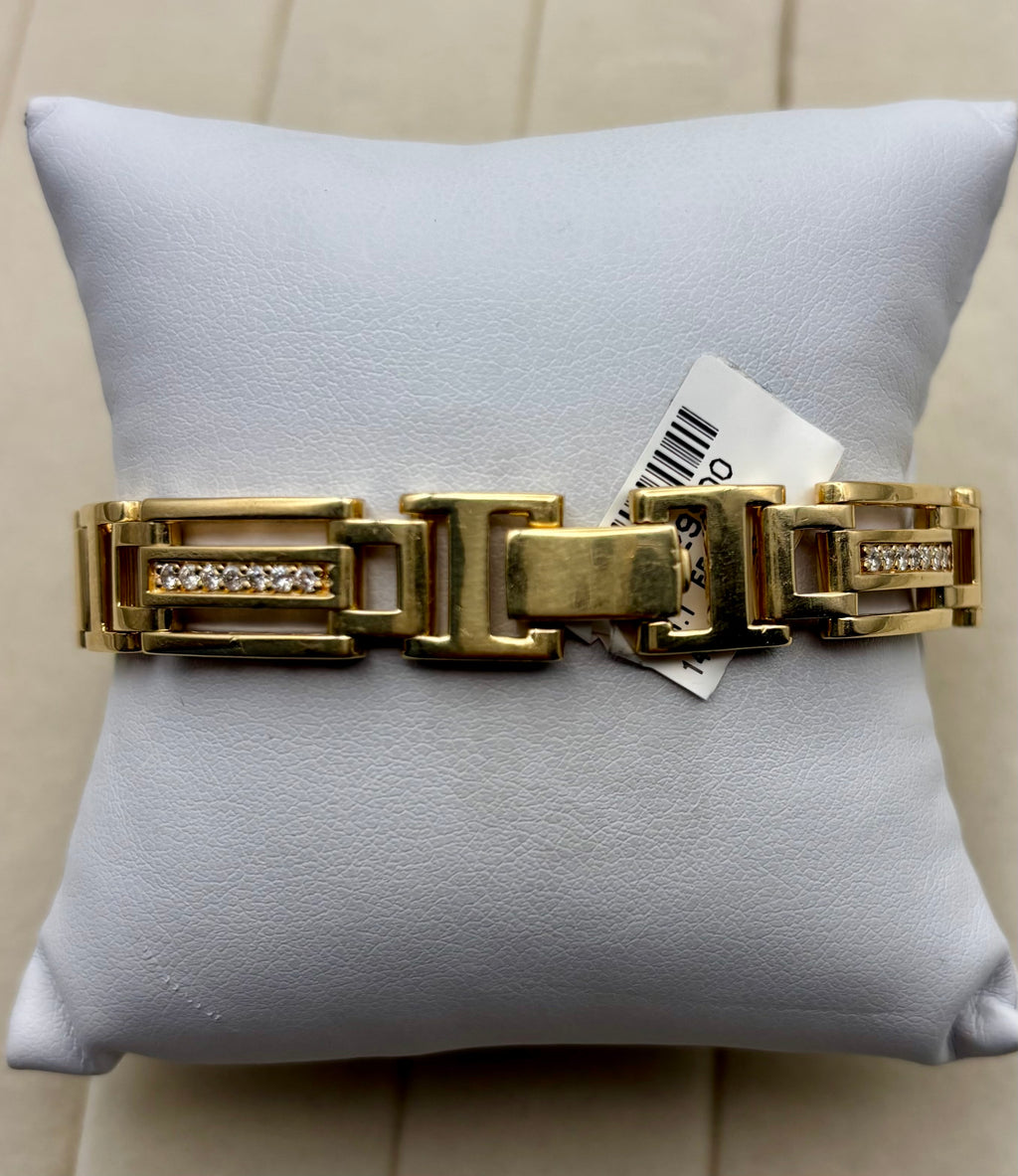 14k Yellow Gold Men's Diamond Link Bracelet