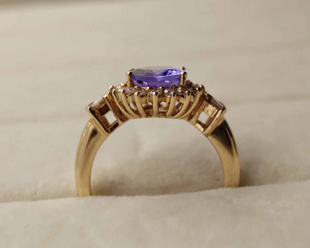 14k Yellow Gold Oval Purple Gemstone and Diamond Ring