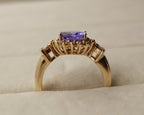14k Yellow Gold Oval Purple Gemstone and Diamond Ring