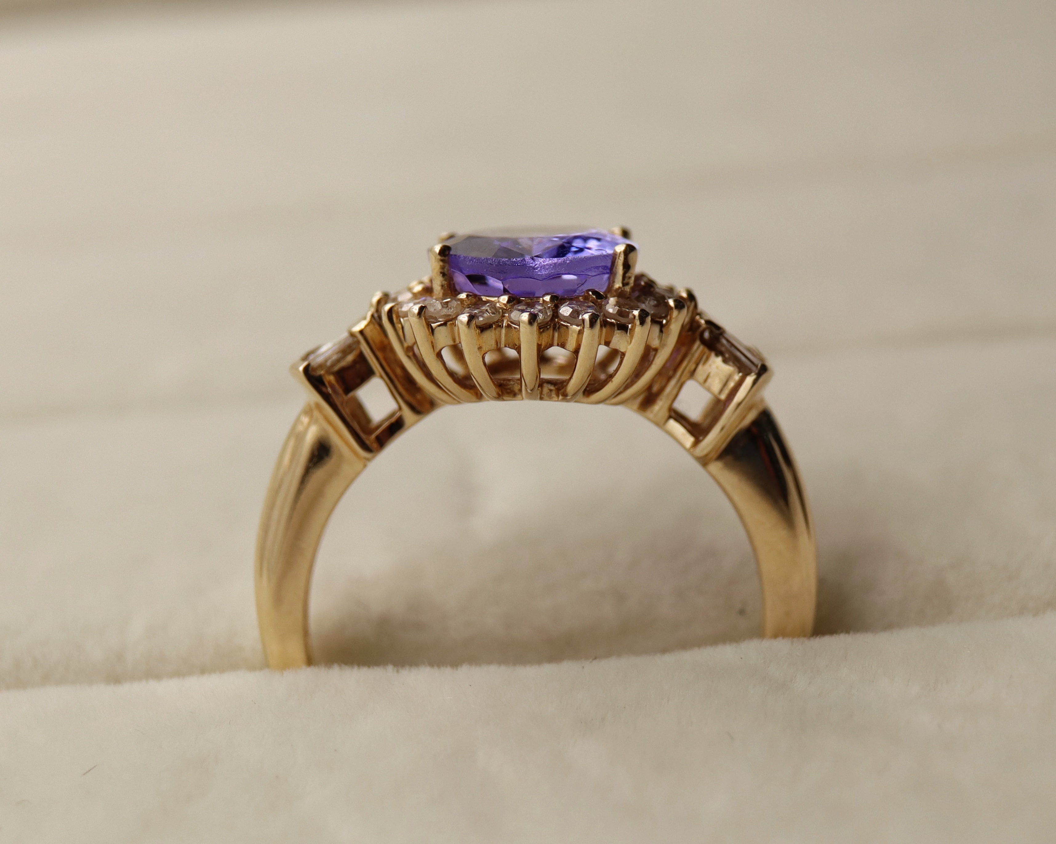 14k Yellow Gold Oval Purple Gemstone and Diamond Ring