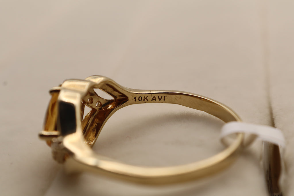 10k Yellow Gold Oval Yellow Gemstone and Diamond Ring
