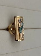 14K Gold Green Stone Figural Signet Ring